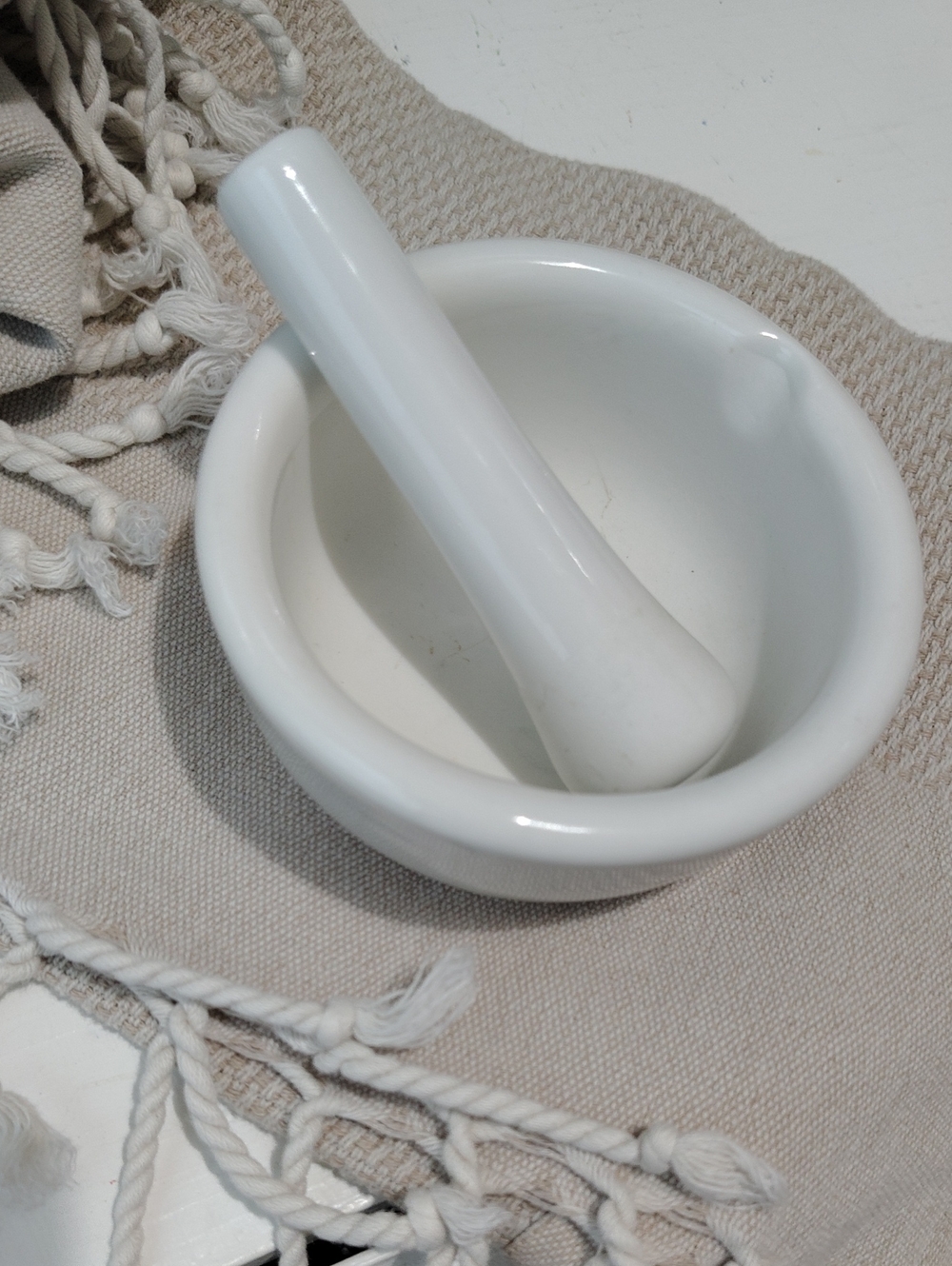 Small White Ceramic Mortar and Pestle